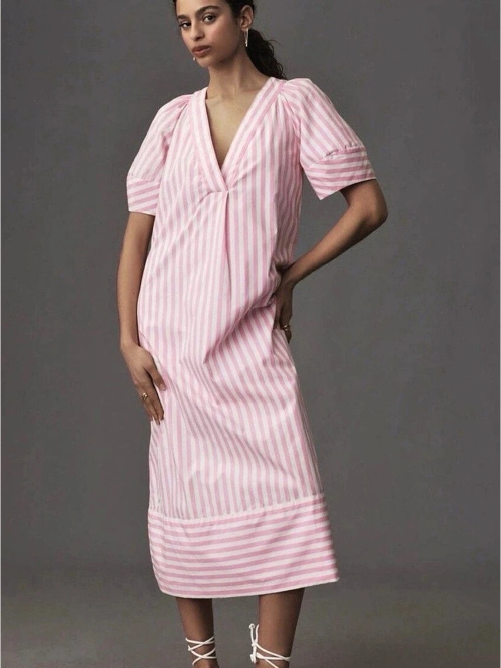 Maeve Anthropologie Midi Dress Pink & White
